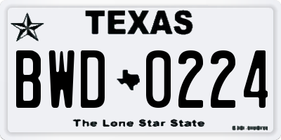TX license plate BWD0224