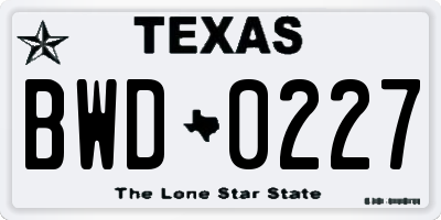 TX license plate BWD0227