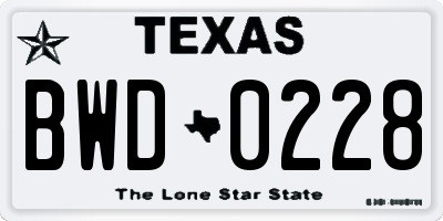 TX license plate BWD0228