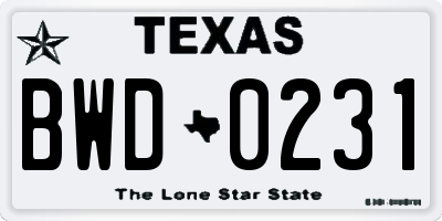 TX license plate BWD0231