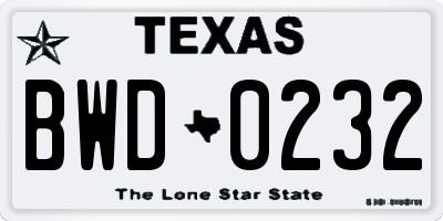 TX license plate BWD0232
