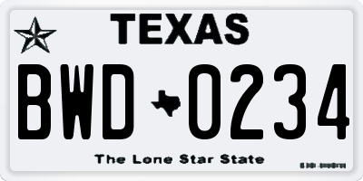 TX license plate BWD0234