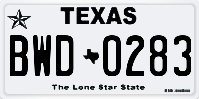 TX license plate BWD0283