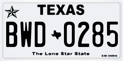 TX license plate BWD0285