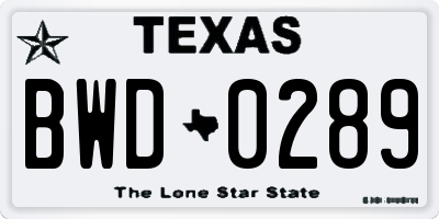 TX license plate BWD0289