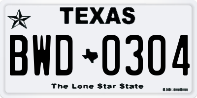 TX license plate BWD0304