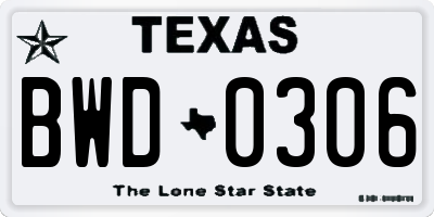 TX license plate BWD0306