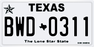 TX license plate BWD0311