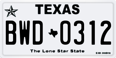 TX license plate BWD0312