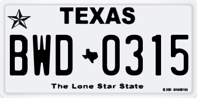 TX license plate BWD0315
