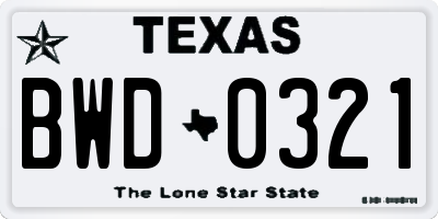 TX license plate BWD0321