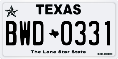 TX license plate BWD0331