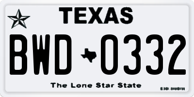 TX license plate BWD0332