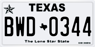 TX license plate BWD0344