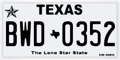 TX license plate BWD0352