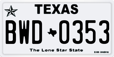 TX license plate BWD0353