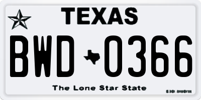 TX license plate BWD0366