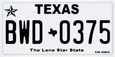 TX license plate BWD0375