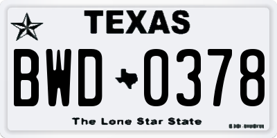 TX license plate BWD0378