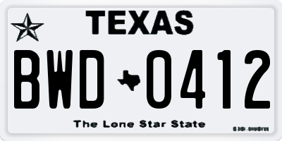 TX license plate BWD0412