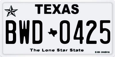 TX license plate BWD0425