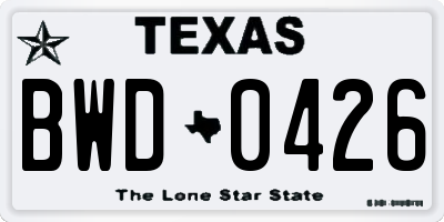 TX license plate BWD0426
