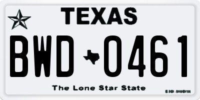 TX license plate BWD0461