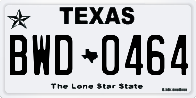 TX license plate BWD0464