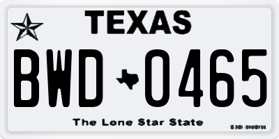 TX license plate BWD0465