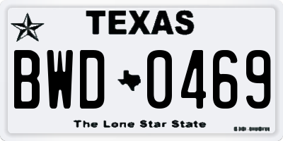 TX license plate BWD0469