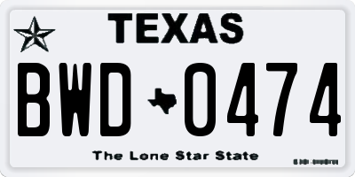 TX license plate BWD0474
