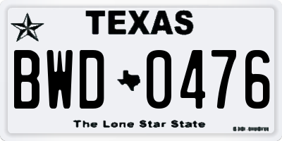 TX license plate BWD0476