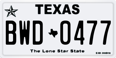 TX license plate BWD0477