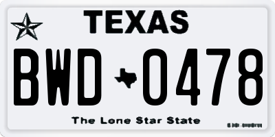 TX license plate BWD0478