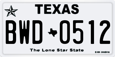 TX license plate BWD0512