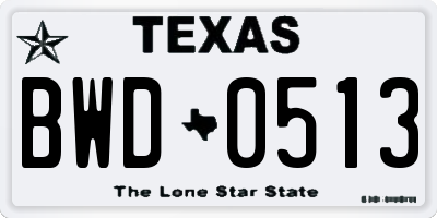 TX license plate BWD0513