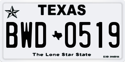 TX license plate BWD0519