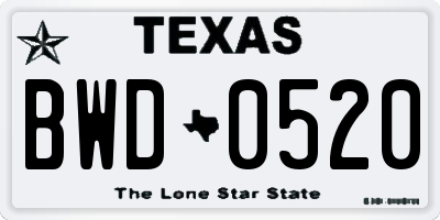 TX license plate BWD0520