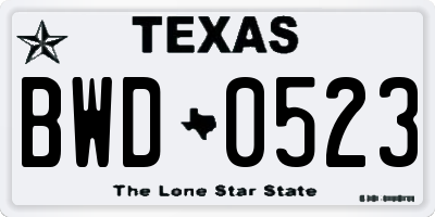 TX license plate BWD0523