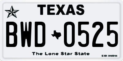 TX license plate BWD0525