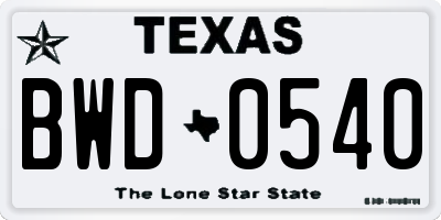 TX license plate BWD0540