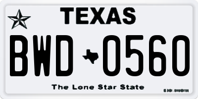 TX license plate BWD0560