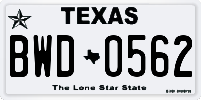 TX license plate BWD0562