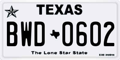 TX license plate BWD0602