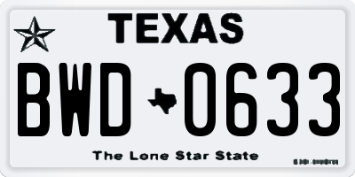 TX license plate BWD0633