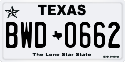 TX license plate BWD0662