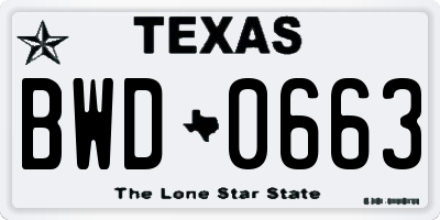 TX license plate BWD0663