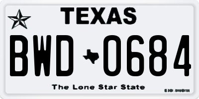 TX license plate BWD0684
