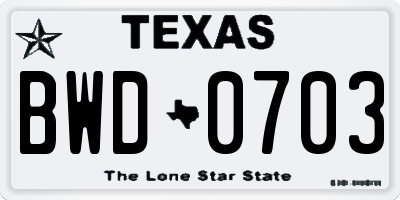 TX license plate BWD0703