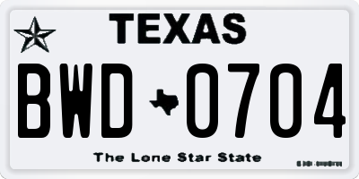 TX license plate BWD0704